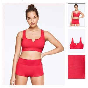 Notched neck textured sports bra